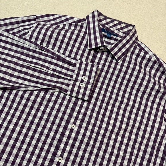 Cole Haan Grand OS Shirt Mens Large White Burgundy Plaid Button Up Long Sleeve - Picture 1 of 5